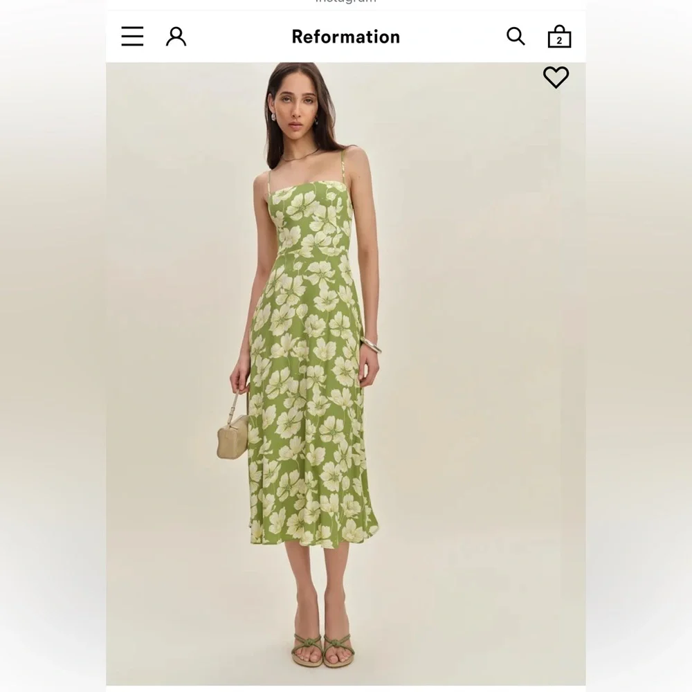 Reformation Monette NWT Green Floral Midi Dress Lovebird Size 8 - Picture 4 of 15
